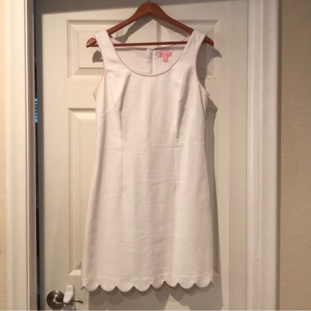 Lilly Pulitzer Nina Bow White Sleeveless Dress with Scalloped Hem